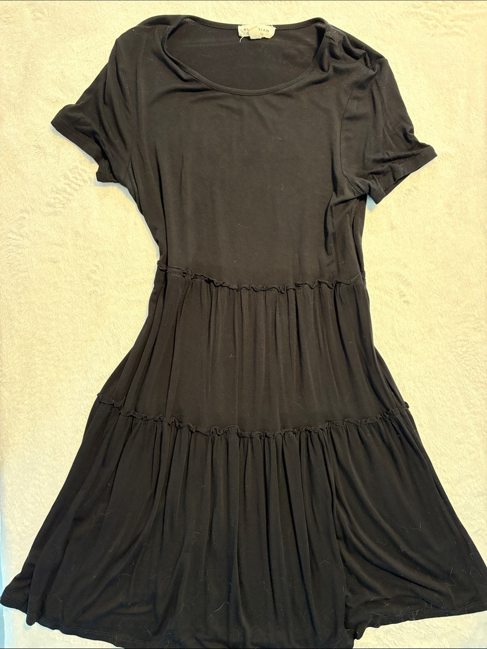 Black Tiered Short-Sleeve Midi Dress